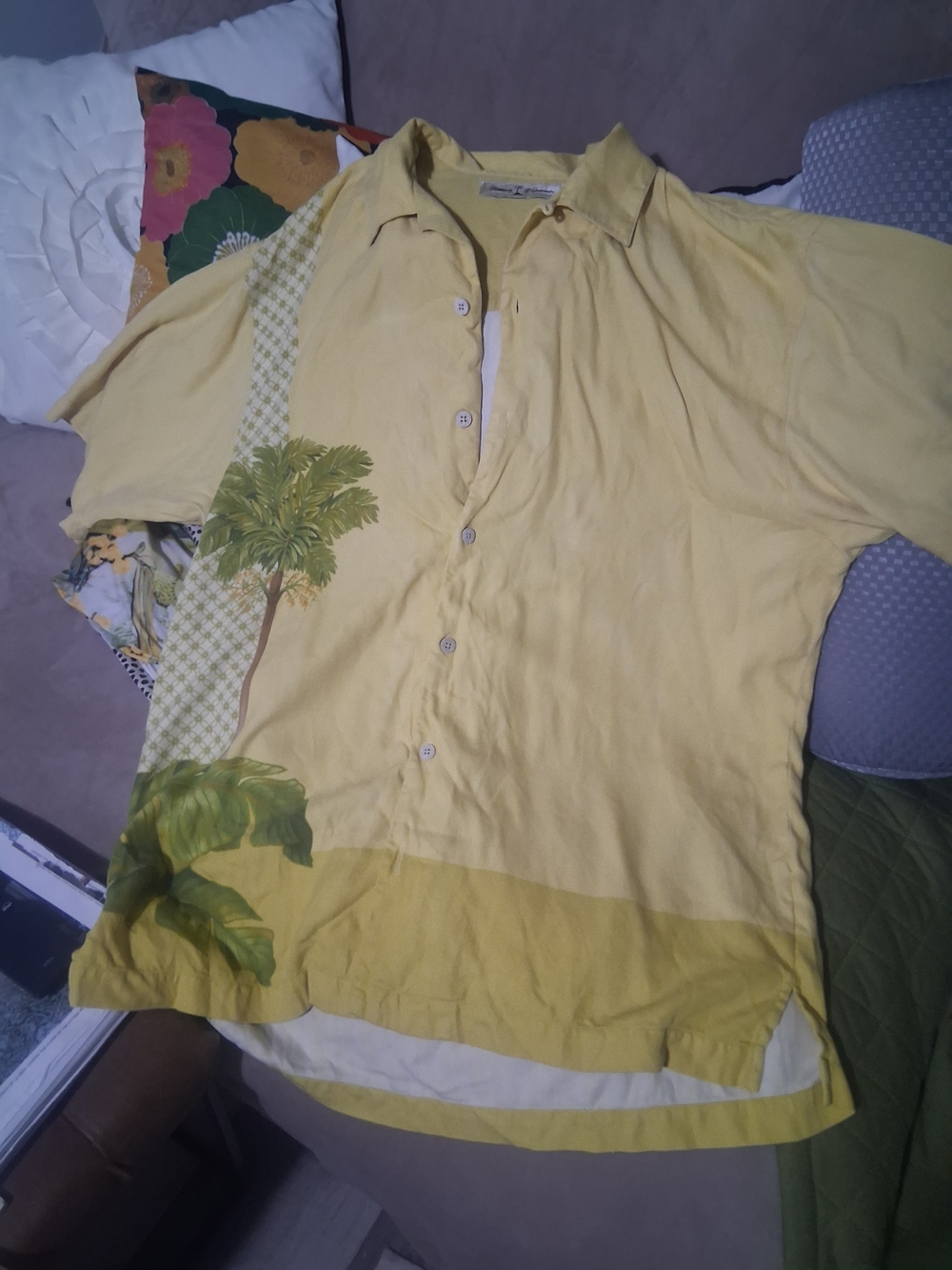VYellow Men's Short-Sleeve Button-Up Shirt S 100% Silk
